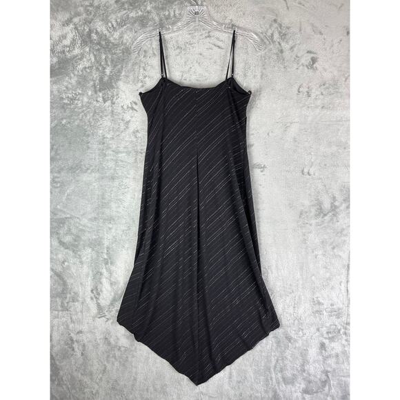 Vintage 90s Y2K City Triangles Stretchy Black Midi Dress Large Tulip Hem Goth - Picture 10 of 16